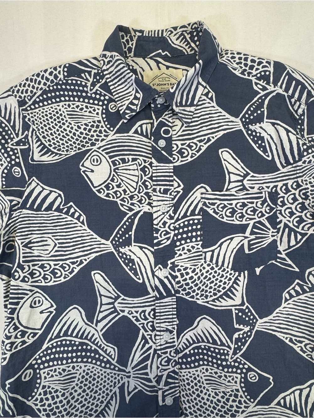 St. John's Bay Navy & White Fish Print Short-Sleeve Button-Down Shirt - Picture 4 of 6